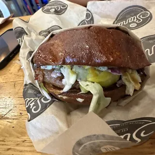 BBQ Brisket on a Pretzel Roll