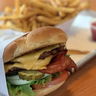 a burger and fries