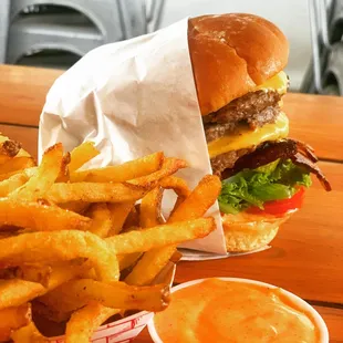 a burger and fries