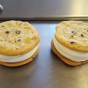 Homemade Custard Filled Chocolate Chip Cookie Sandwich!