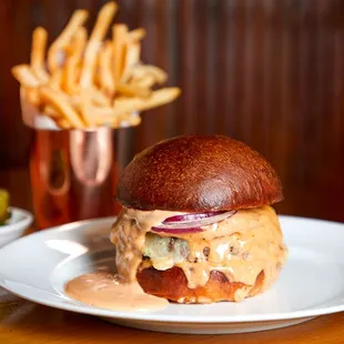 a burger and french fries