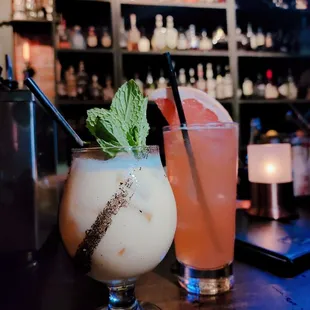 two cocktails on the bar