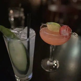 two cocktails on a table