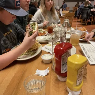 The burgers are huge 1/2 pound, fills up our growing grandson!  he like the loaded fries rather than the regular ones.