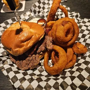 PB &amp; J Bueger and onion rings