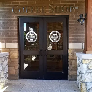 the entrance to a restaurant