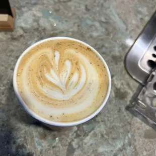 Small Lumber Jack Latte (almond, cinnamon, caramel). Yum!