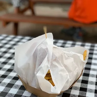 a basket of food on a table