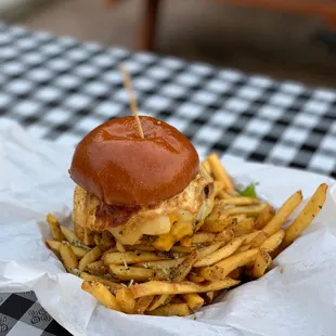 a burger and french fries
