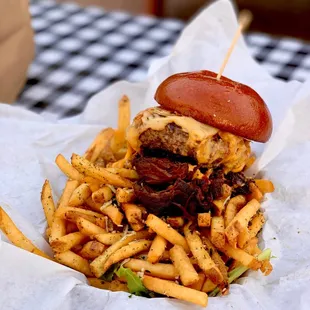 a burger and french fries