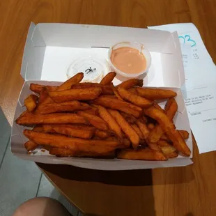 Snacking on sweet potato fries while waiting for the monthly drawing at 9 pm. 4/20/17