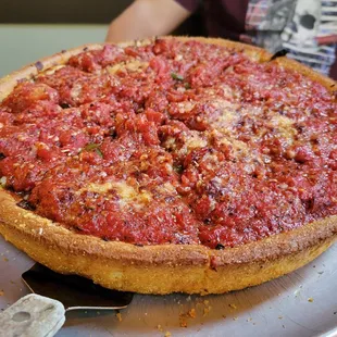 a deep dish pizza