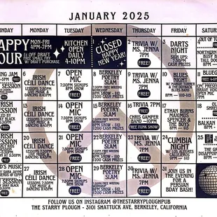 Event calendar January 2025