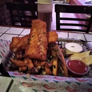 Fish and garlic fries. Delicious!