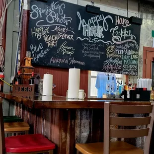a bar with a menu on the wall