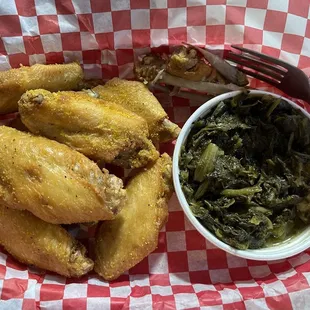 Lemon Pepper wings and turnip greens