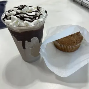 Cookies and cream frappe and the pumpkin spice muffin