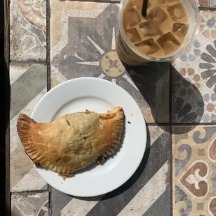 a plate of pastries and a drink