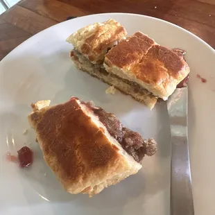 Sausage biscuit with strawberry jelly
