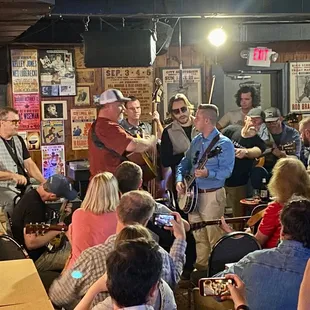 a band playing in a pub