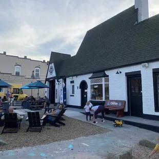 a group of people sitting outside