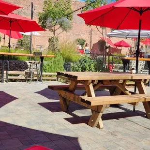 Lovely patio with lots of shade and misters