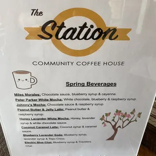 Spring beverage menu as of 4/30/23