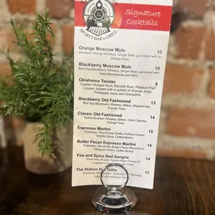 Cocktail menu