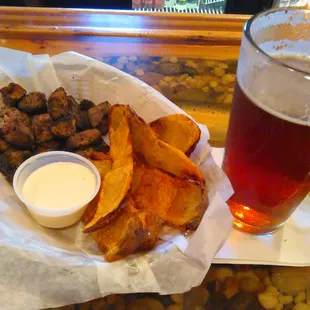 7 ounces of prime rib bites and potato skins.  $5!!