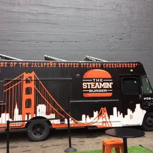  food truck parked in front of a building