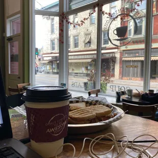 a plate of cookies and a cup of coffee