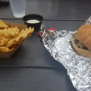 Fries with truffle mayo, jam it burger