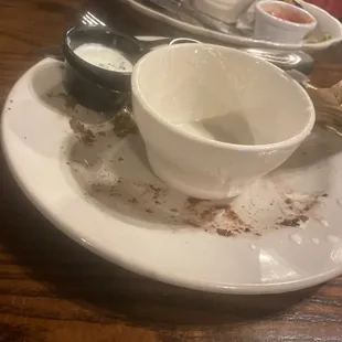Empty plate of a $27 .00 20 oz medium rare steak that was way over priced! Luke warm and wasn't 10 oz by far! !