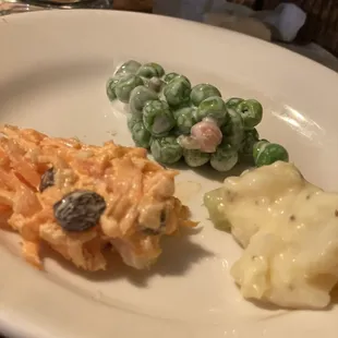 Carrot, pea, and potato salads from relish tray