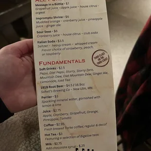 Drink menu