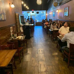 Seating on one side.