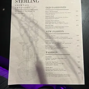 Cocktail menu