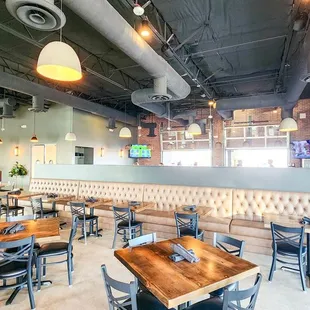 tables and chairs in a restaurant