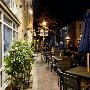 tables and chairs outside a restaurant