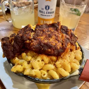 Mac &amp; Cheese topped with Nashville Hot Chicken. Dinner 4/24/2021