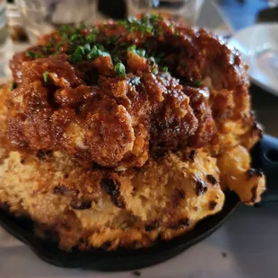 Mac N Cheese topped with Hot Chicken