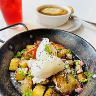 Potato Radish Hash (Hibiscus Arnold Palmer and a cup of French Onion soup in the background)