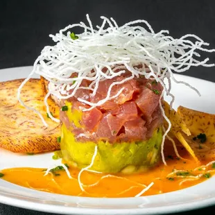 a plate of food with bread