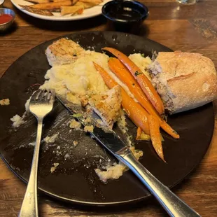 Split the chicken and started eating before remembering to take a photo. Asiago Crusted Chicken and French Dip Baguette.