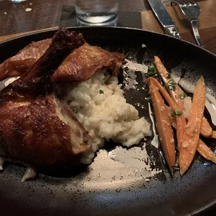 Crispy duck, Mushroom Risotto and carrots.