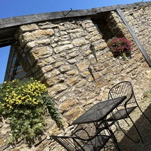 a table and chairs outside