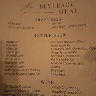 Beer menu