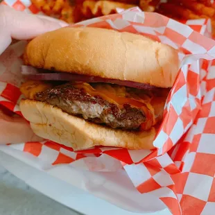 a hamburger and fries