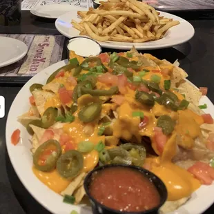 a plate of nachos and fries