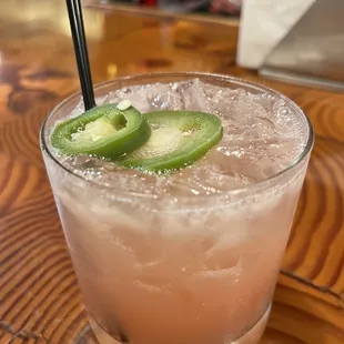 Whatamelon craft cocktail... summer with a kick!  Watermelon + jalapeño infused tequila and I ain&apos;t mad about it!